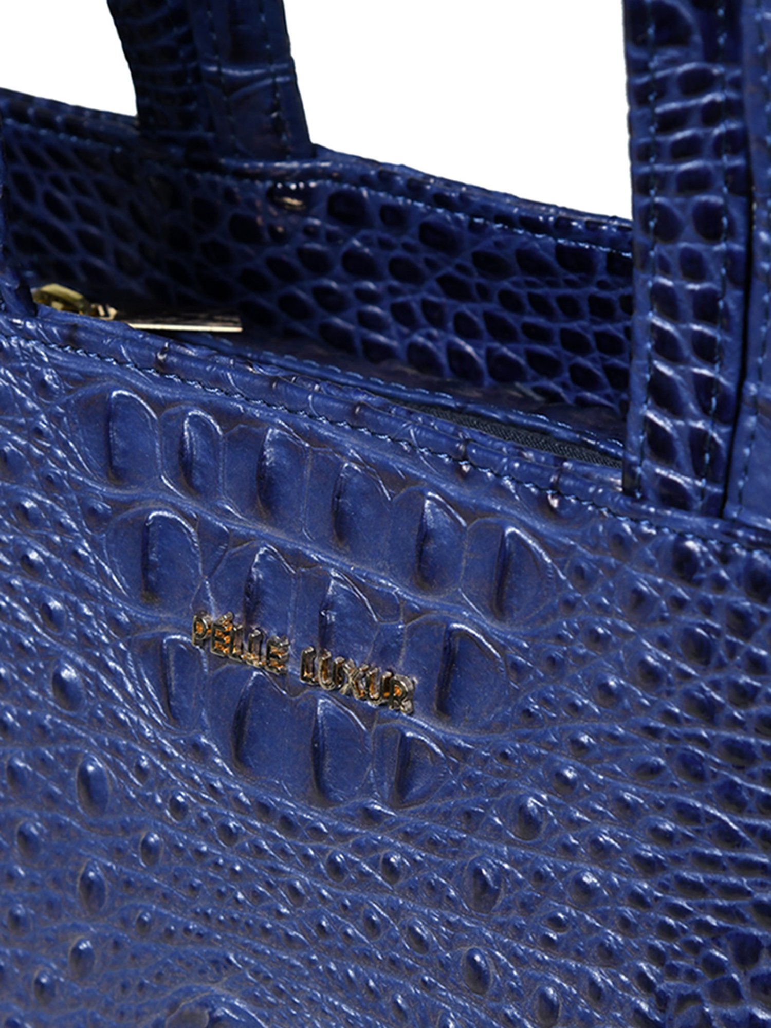 PELLE LUXUR Navy Blue Animal Effect Medium Handheld Handbag