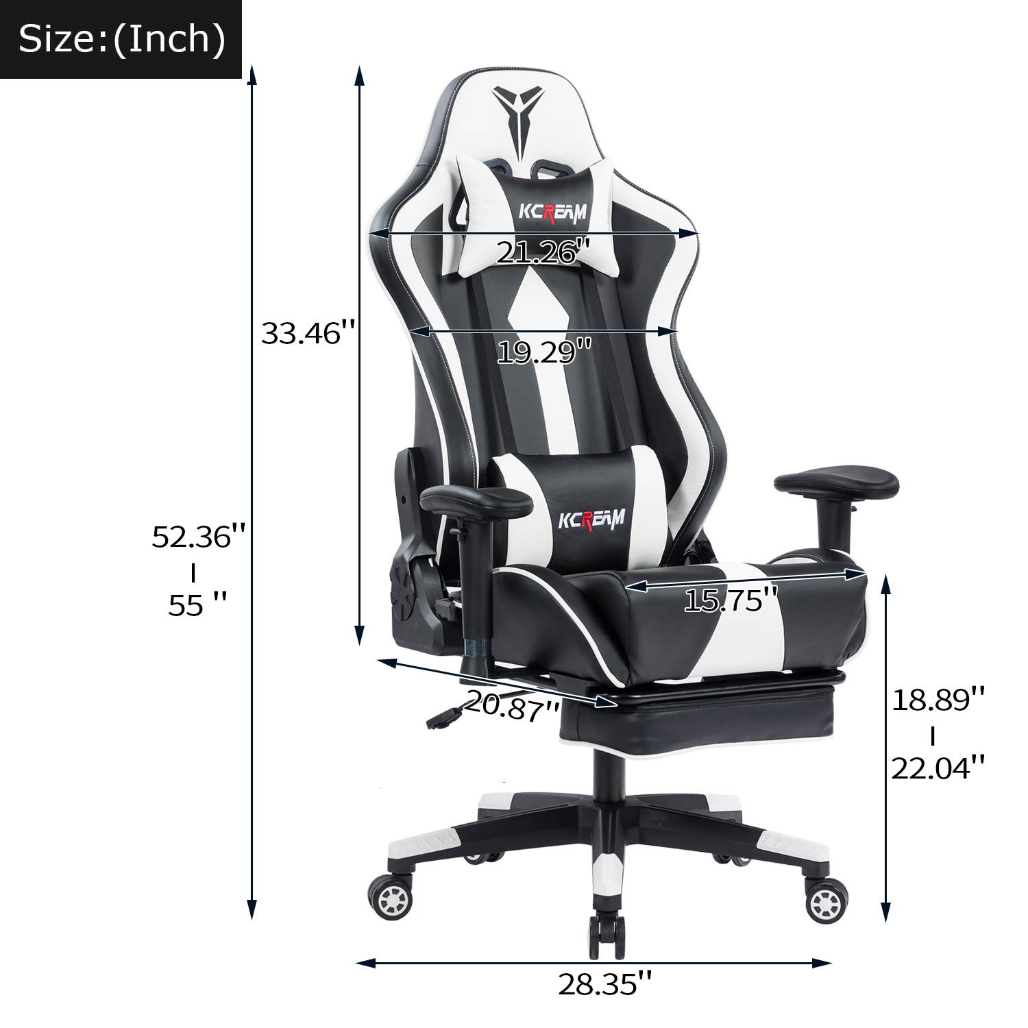 KCREAM Gaming Chair,Ergonomic Racing Office Computer Chair Adjustable Headrest and Lumbar Pillows PVC Leather High-Back Professional Gamer Chair with Footrest
