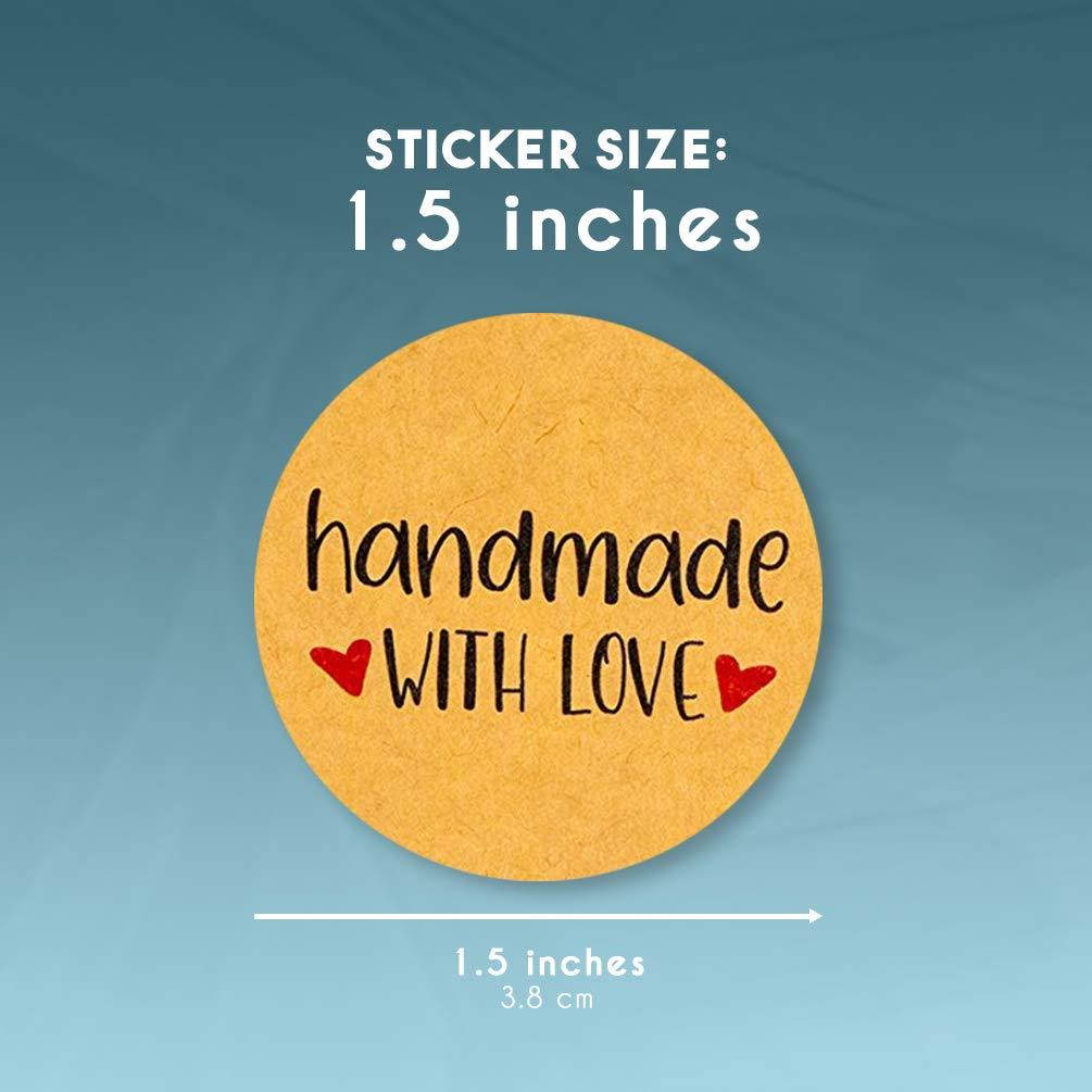 Handmade Stickers Label - 1000-Piece Handmade with Love Stickers, Handmade Stickers Roll, Kraft Stickers for Gifts, Crafts, DIY Projects, Envelope Sealing, Brown, 1.5 x 1.5 Inches
