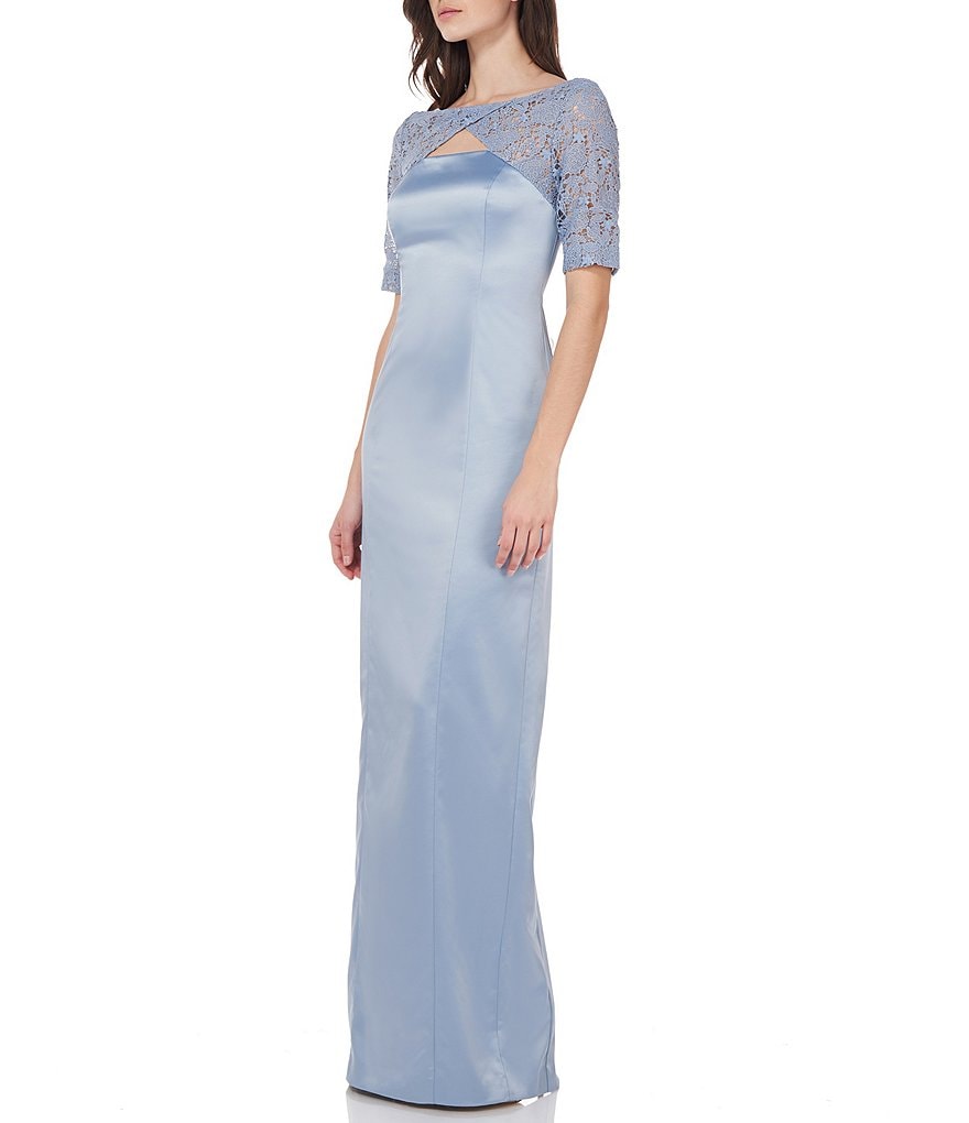 JS Collections Celine Illusion Lace Keyhole Boat Neck Gown