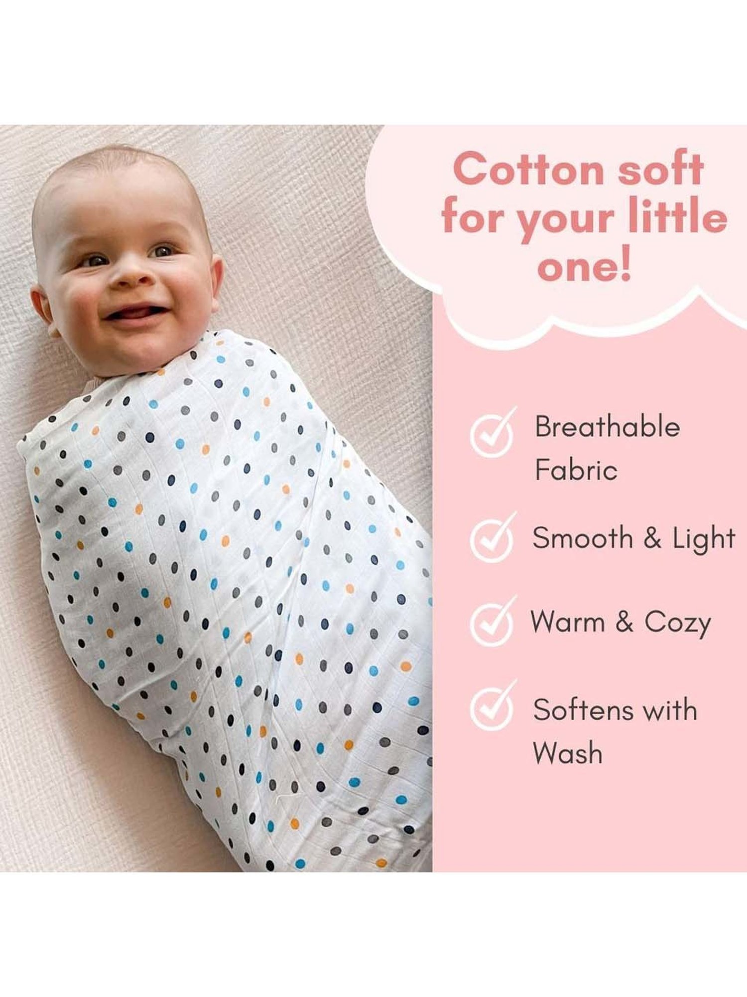 Haus & Kinder Kids White & Aqua Blue Cotton Printed Swaddle (Pack of 4)