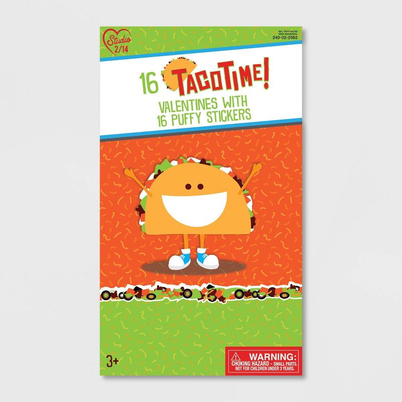 16ct TacoTime Valentines with Puffy Stickers
