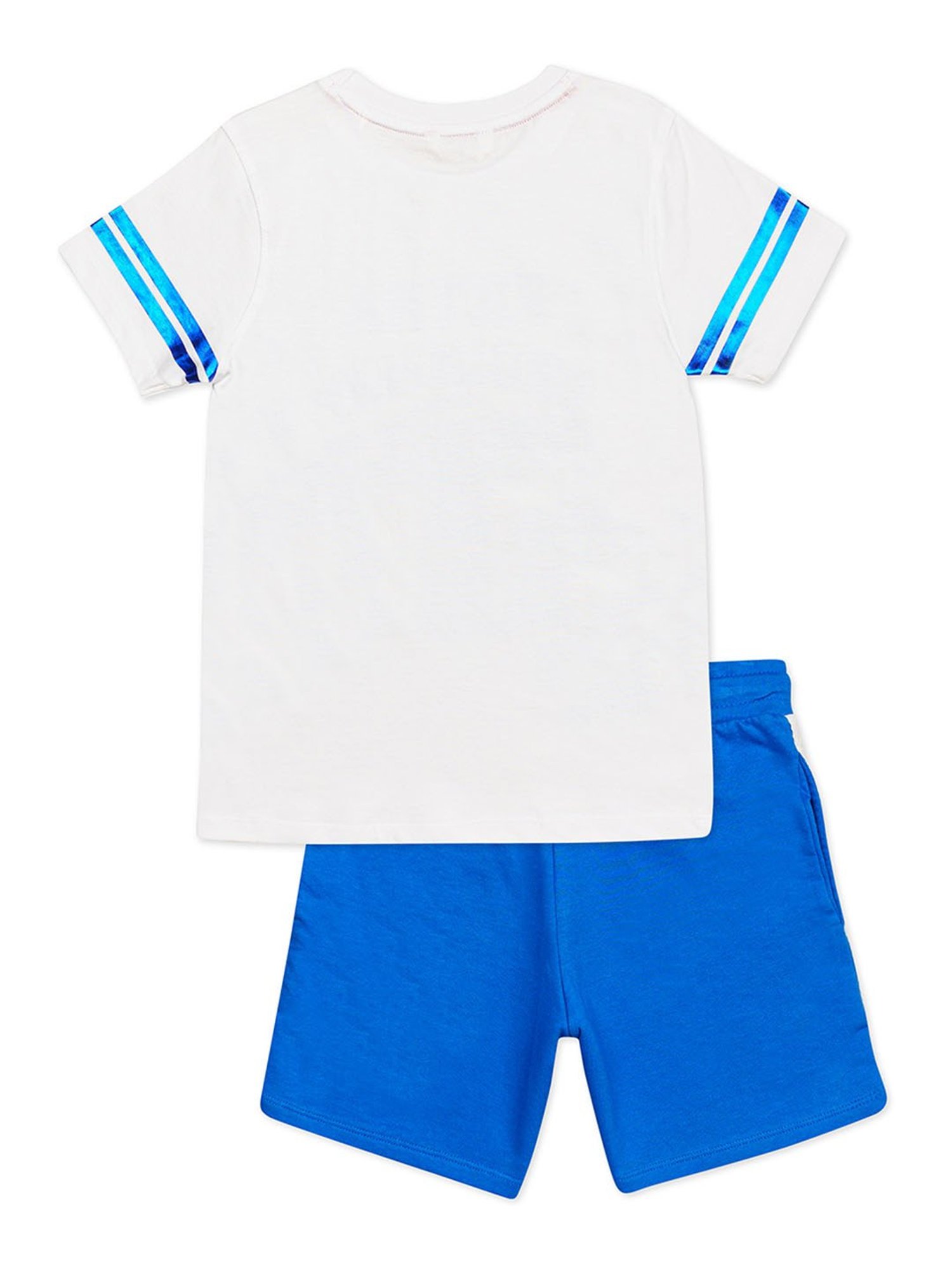 H by Hamleys Kids White & Blue Printed T-Shirt with Shorts