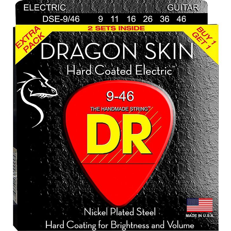 DR Strings Dragon Skin (2 Pack) Hard Coated Electric Guitar Strings (9-46)