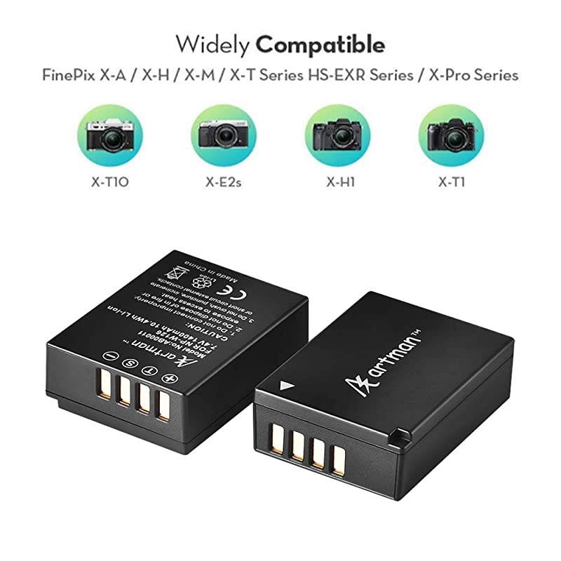 2Pack NPW126 NPW126S Batteries and Dual USB Charger for Fuji XT3 XT2 XT1XA5 XE3 XE2 XE1 X100F XH1 XM1 XPro2 XPro1 XT20 XT10MicroUSB Port1400mAh