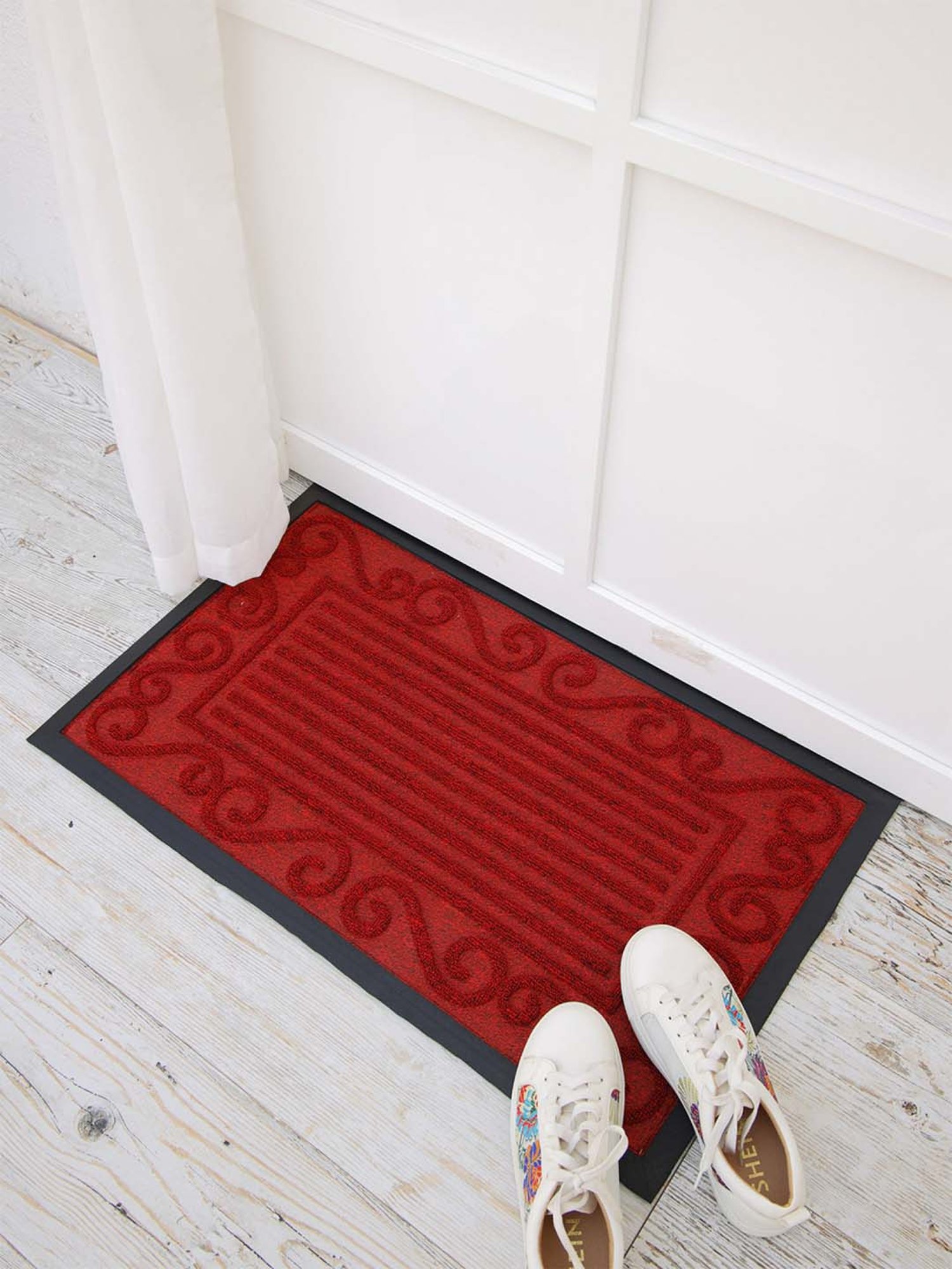Ariana Maroon Microfibre Single Happy Feet Outdoor Door Mat - Set of 1