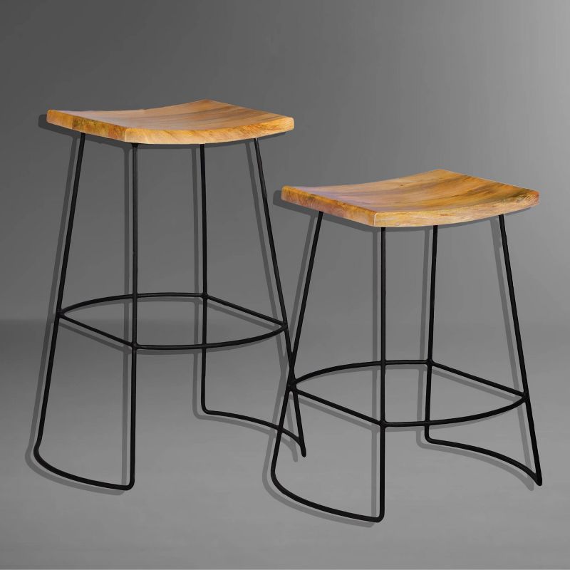 Set of 2 24" Portia Saddle Seat Counter Height Barstools Natural/Black - Carolina Chair & Table