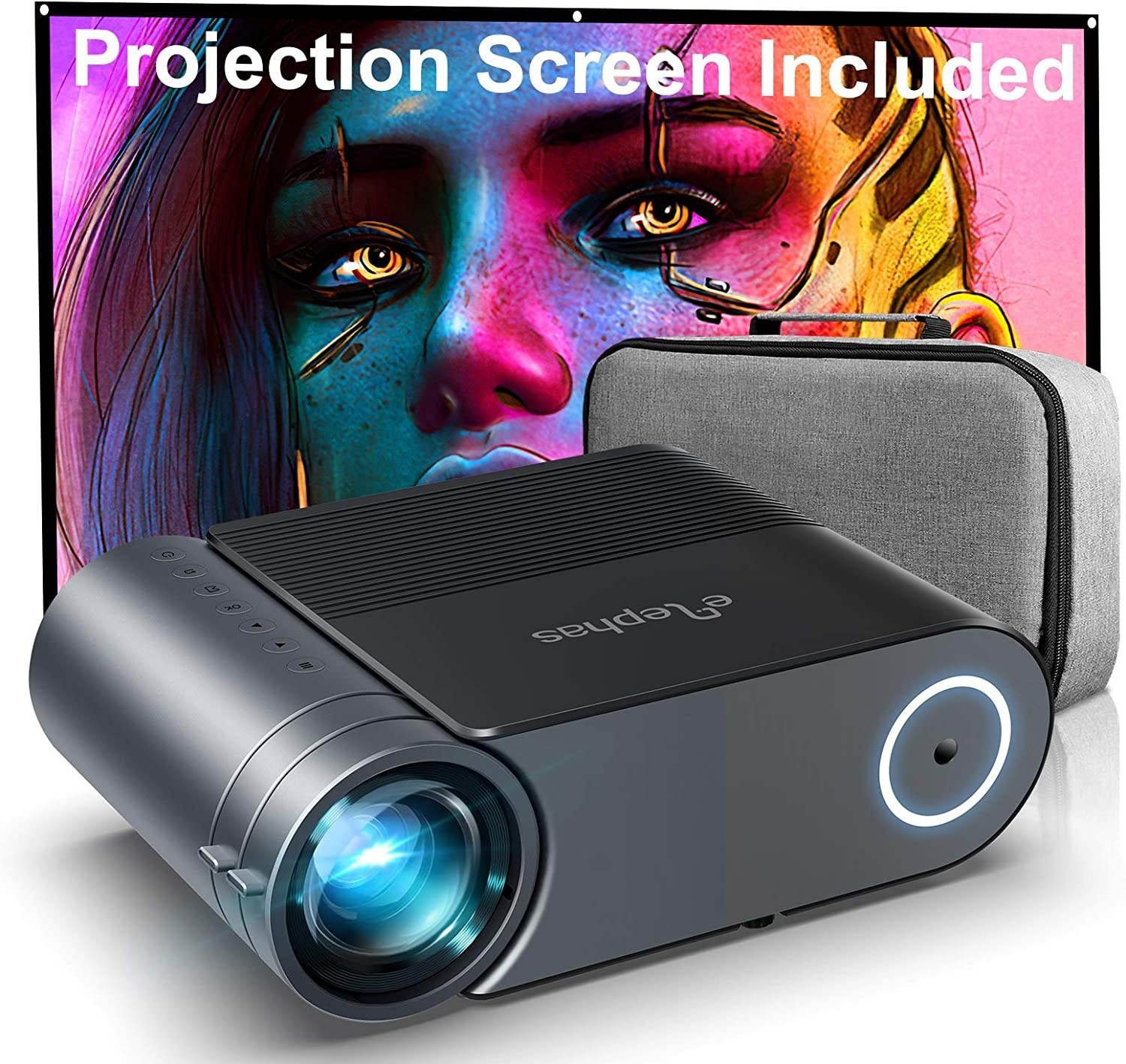 ELEPHAS YG420 Video Projector Native 720P, Supported 1080P HD,  200" LED Portable Movie Projector with 100 Inch Screen, Compatible with HDMI VGA AV USB Micro SD