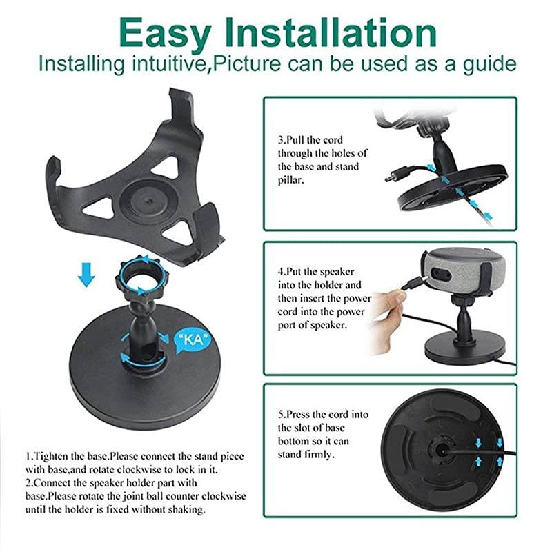 360 Degree Adjustable Echo Dot Stand AntiSlip Base Table Holder for Echo Dot 3rd Generation Black