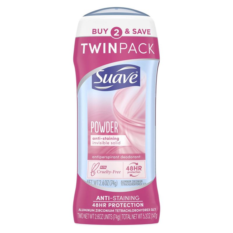 Suave Powder 24-Hour Antiperspirant & Deodorant Stick Twin Pack - 2.6oz/2pk