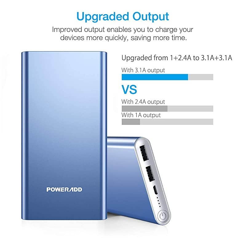 Pilot 2GS 10000mAh Portable Charger, Upgraded 3.4A Output Power Bank Compatible with iPhone iPad Samsung Phones and Tablet, Blue