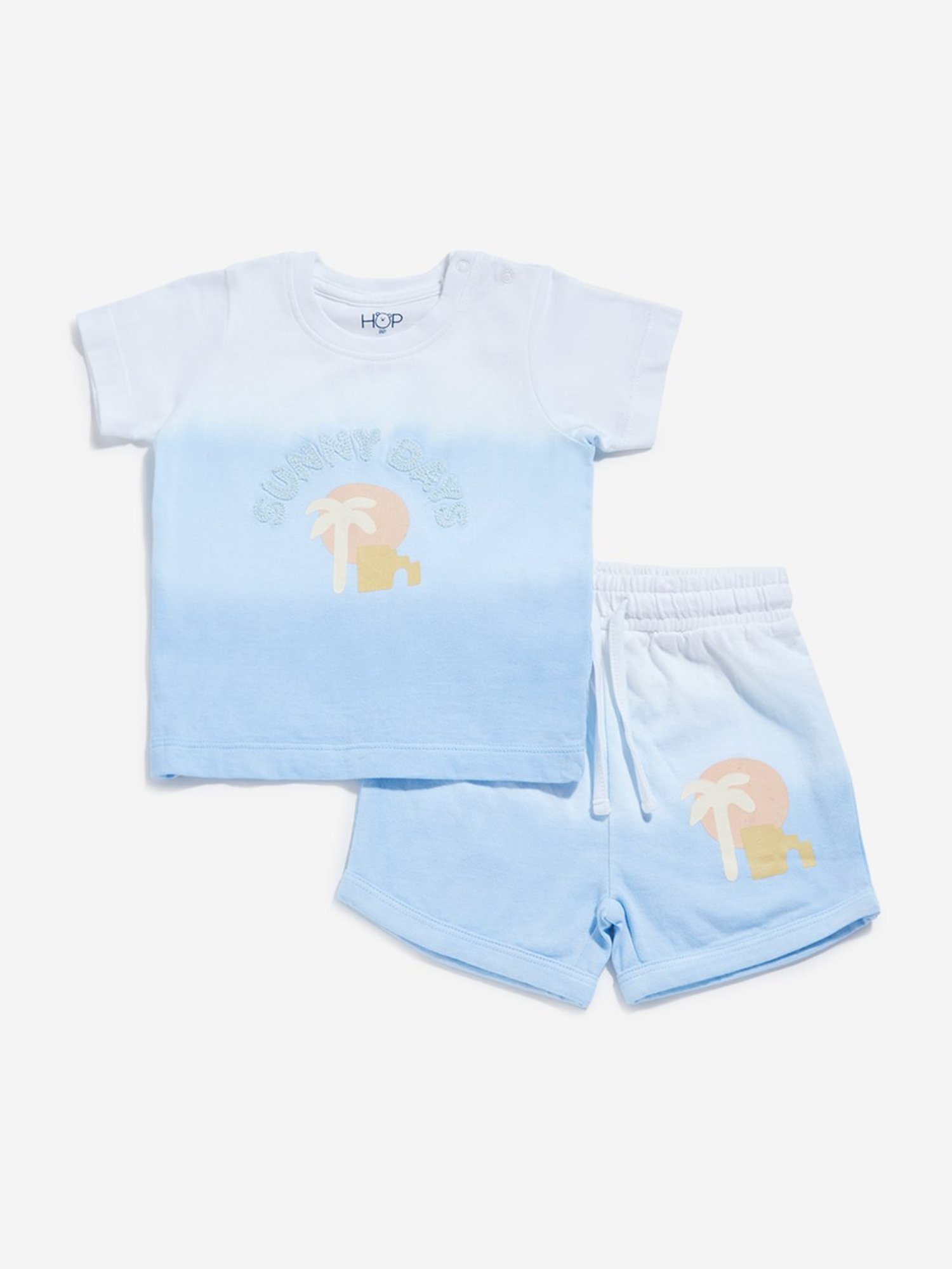 HOP Baby by Westside Blue Ombre Design Cotton T-Shirt & Shorts Set