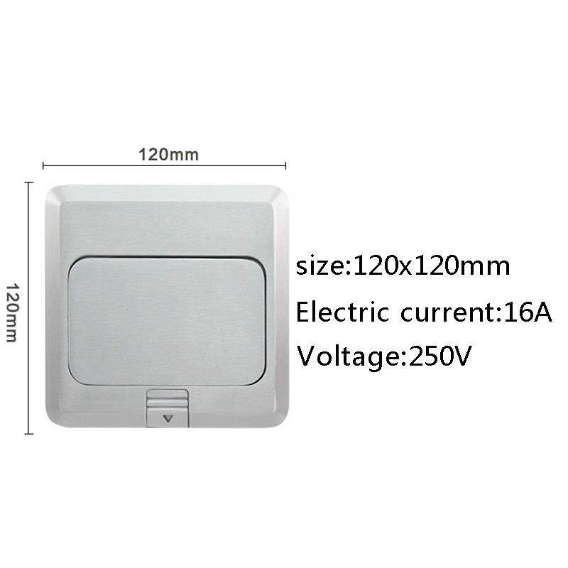 All Aluminum Silver Panel EU Standard Pop Up Floor Socket Electrical Outlet With Internet Computer Port 120*120mm