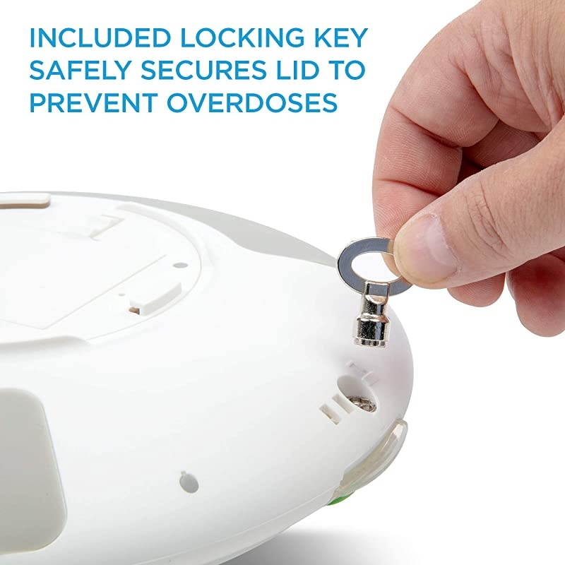 Automatic Pill Dispenser with 28-Day Electronic Medication Organizer, 6 Dosage Templates, Easy-Read LCD Display, Sound & Light Alerts & Key for Prescriptions, Vitamins, Supplements & More