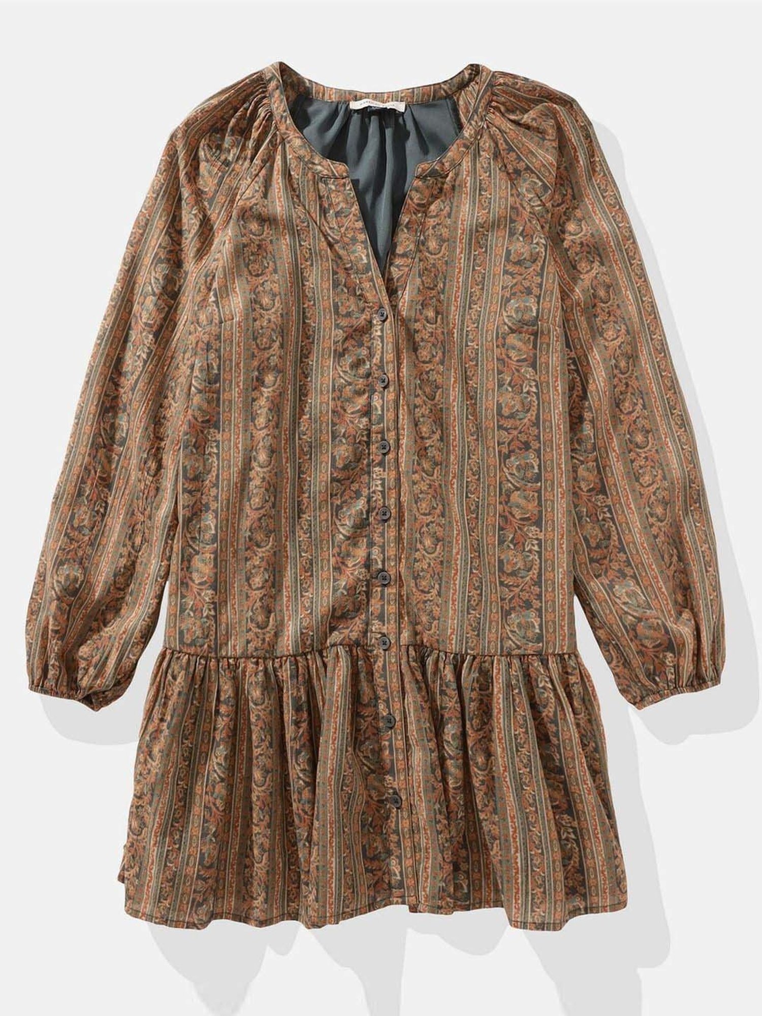 American Eagle Outfitters Brown Cotton Printed A-Line Dress