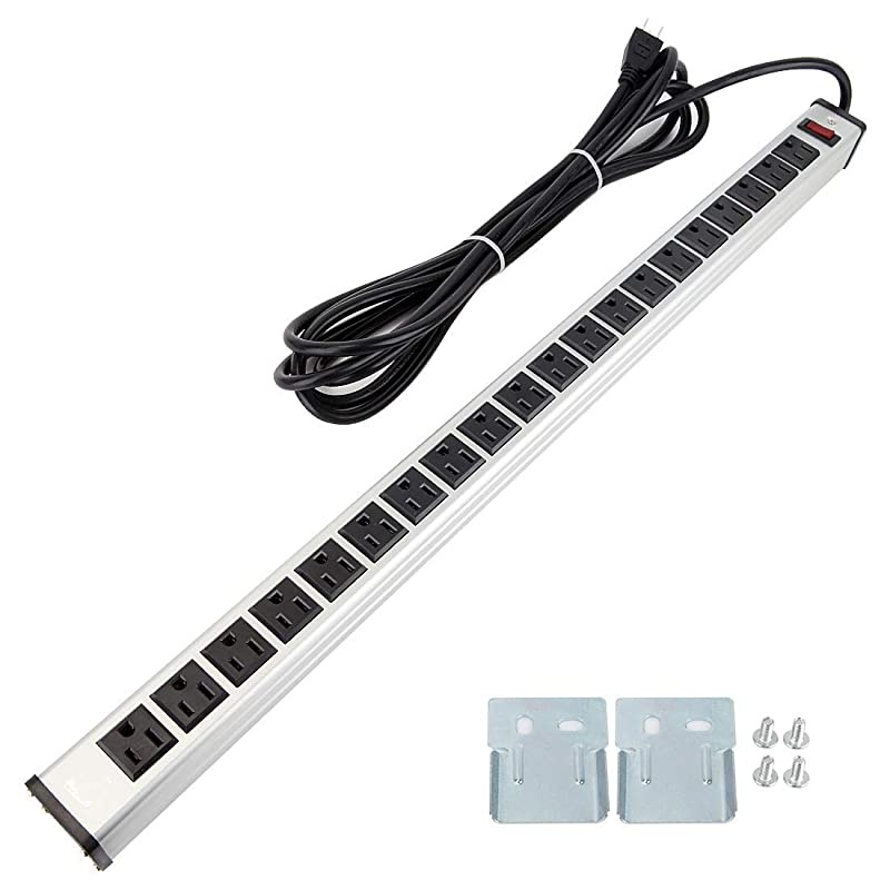 Strip Heavy Duty Metal 20 Outlets Socket with 15ft Long Cord and Circuit Breaker