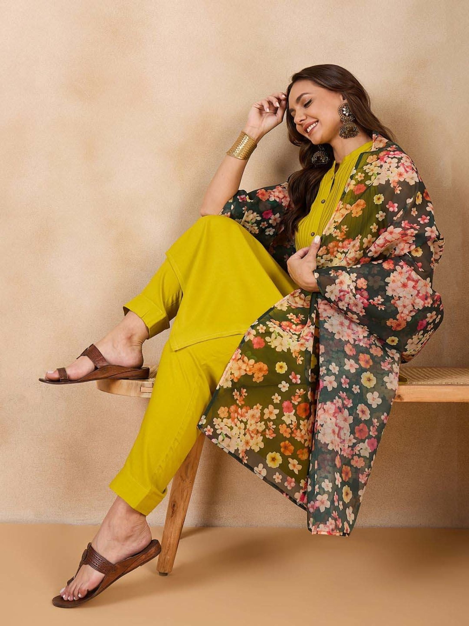 Inweave Green Floral Print Dupatta