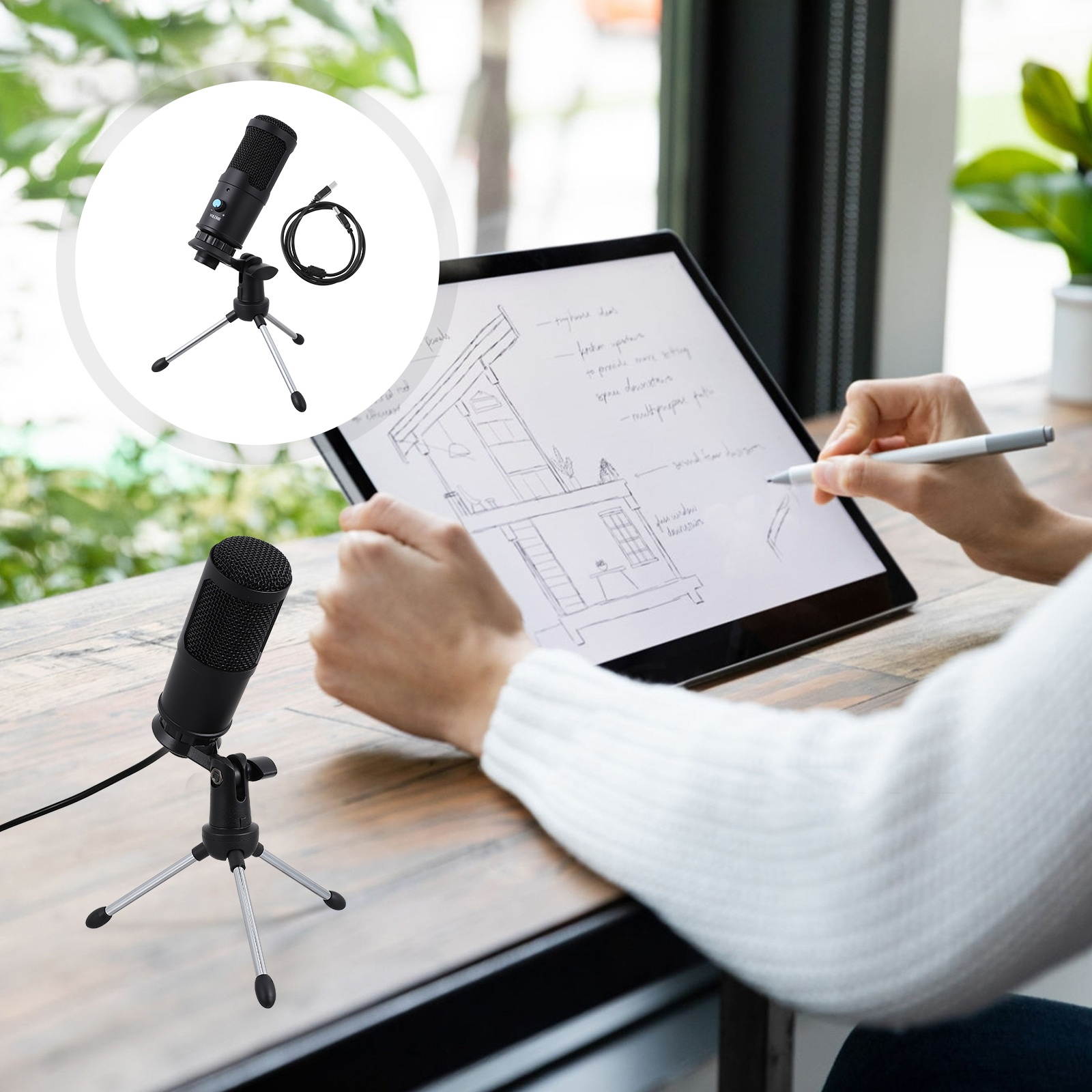 1 Set USB Bracket Microphone Office Home Stable Cardioid USB Condenser Microphone