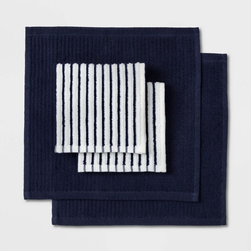 4pk Cotton Striped Dish Cloths Blue - Room Essentials™