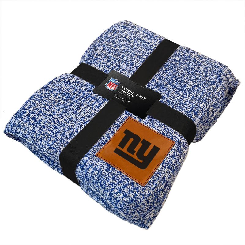NFL New York Giants Two- Tone Sweater Knit Blanket with Faux Leather Logo Patch