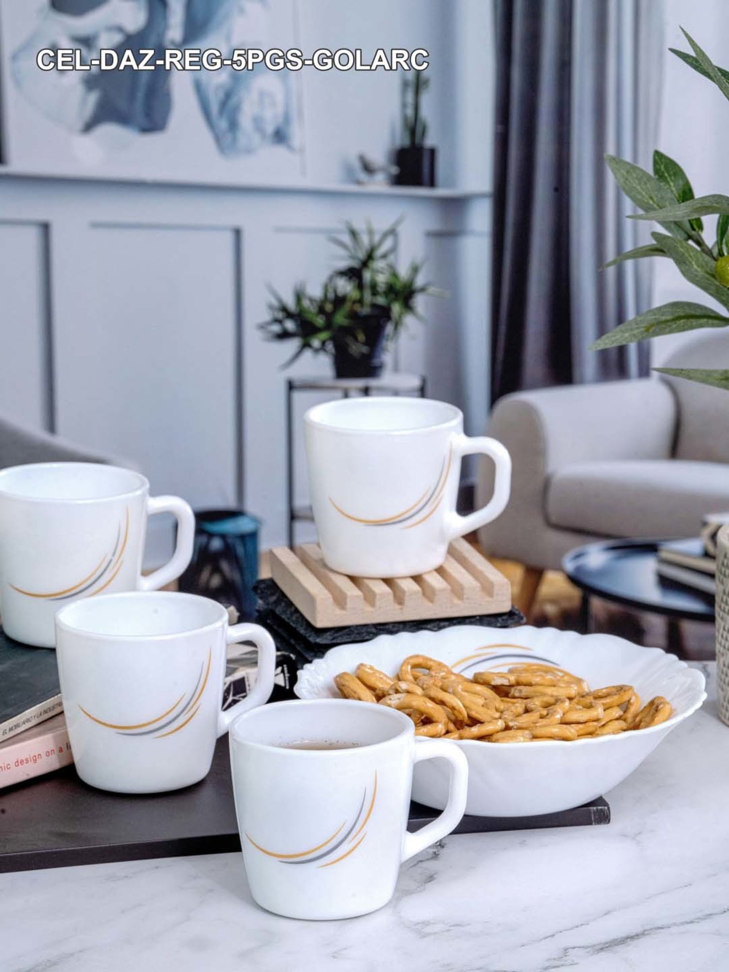 Cello White Opalware 4 Ricca Mug & 1 Bowl  (0.18 L)