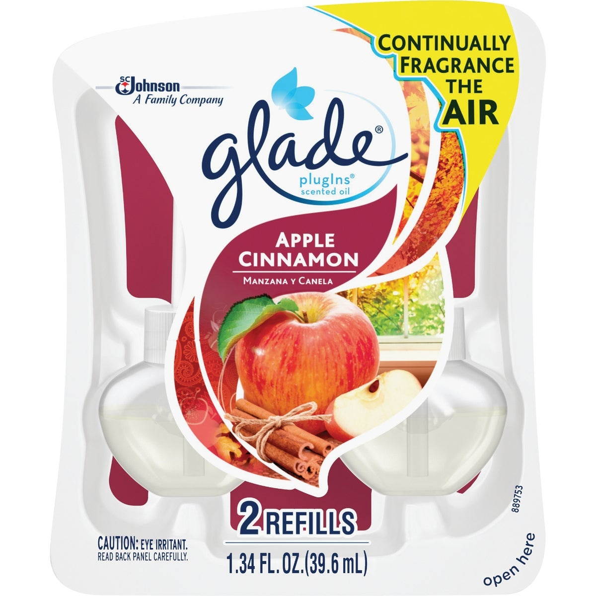 Glade - 13074 PlugIns Refills Air Freshener, Scented and Essential Oils for Home and Bathroom, Apple Cinnamon, 1.34 Oz, 12 Count