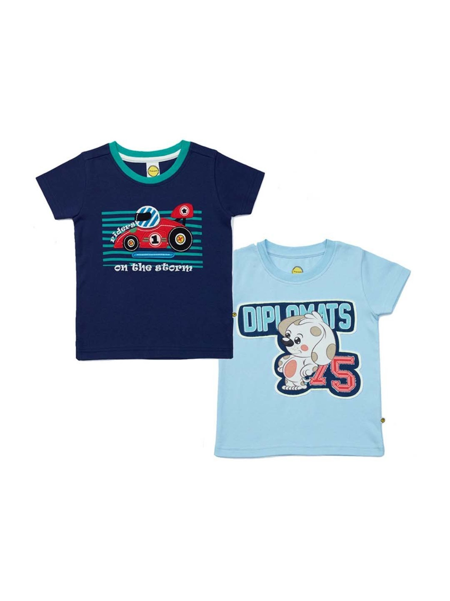 Pranava Kids Blue & Green Printed T-Shirt (Pack of 2)