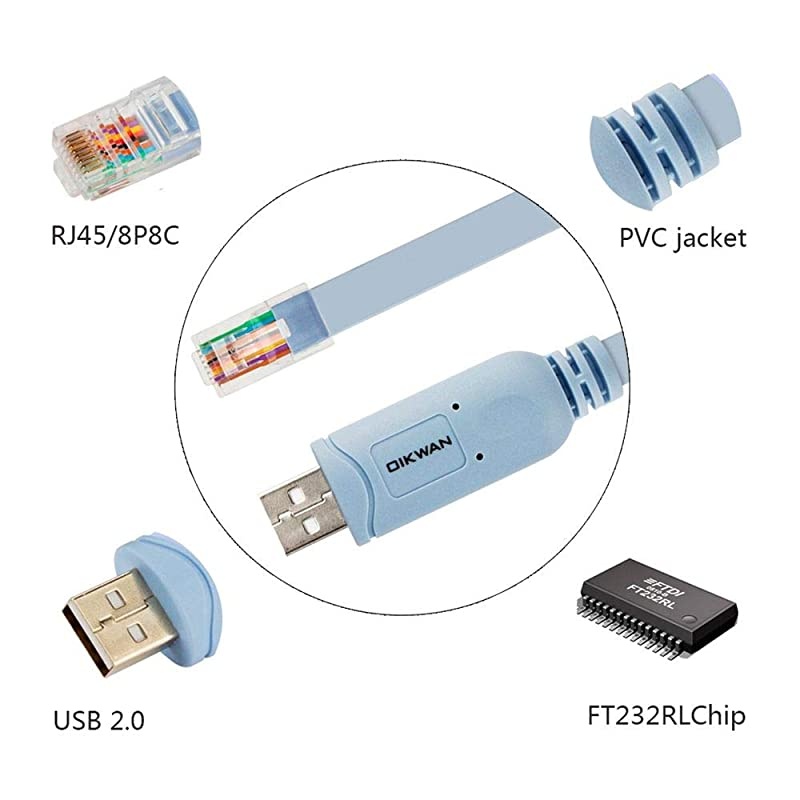 USB Cisco Console Cable FTDI USB to RJ45 Cable for RoutersSwitchesServes Blue