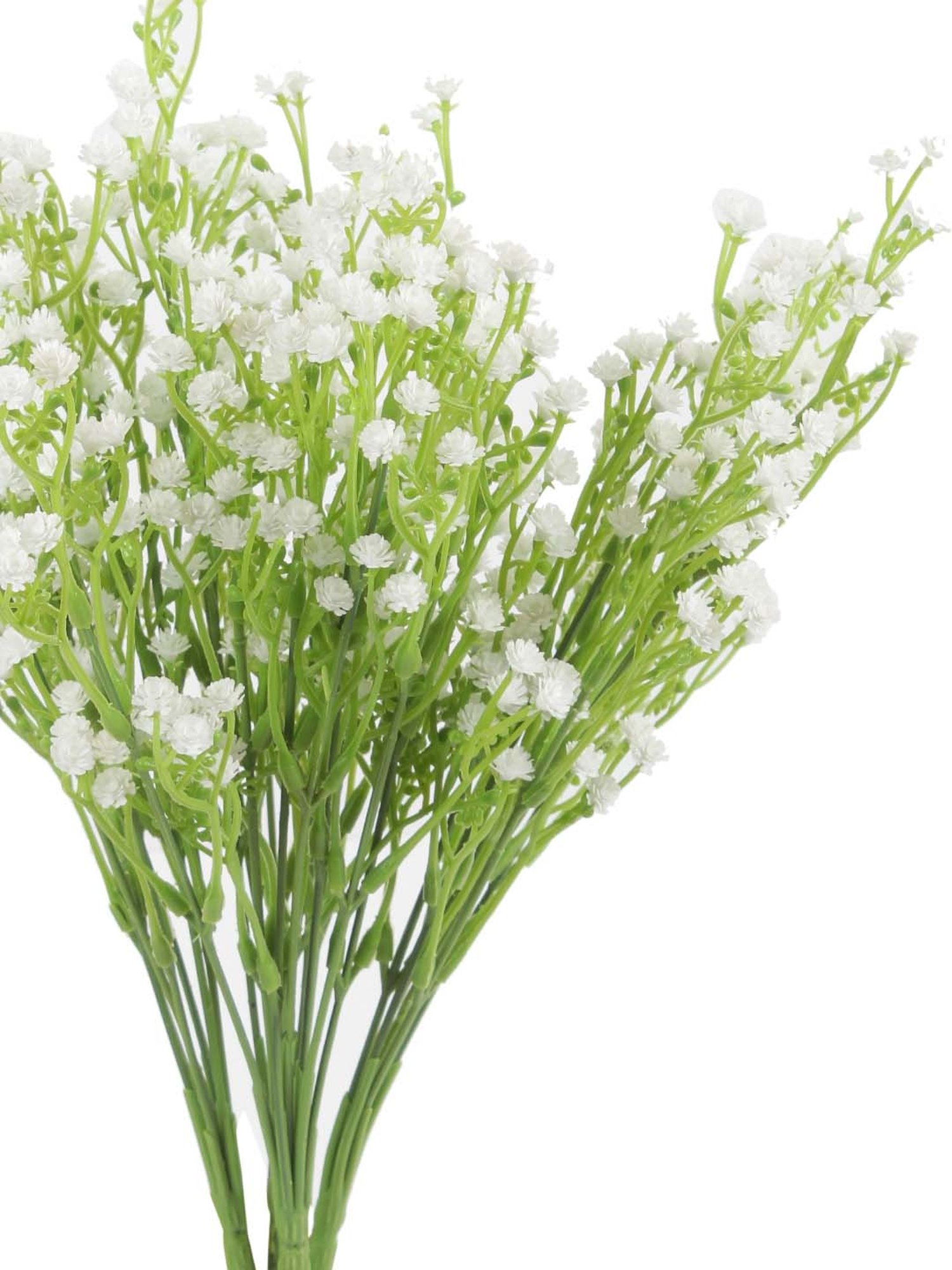 Aapno Rajasthan White & Green Plastic Bunch of Real Alike Gypsophila Flowers - Set of 4