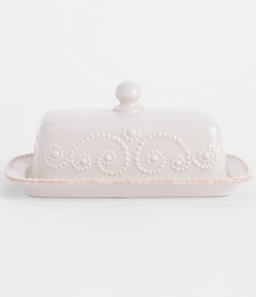 Lenox French Perle Scalloped Stoneware Covered Butter Dish