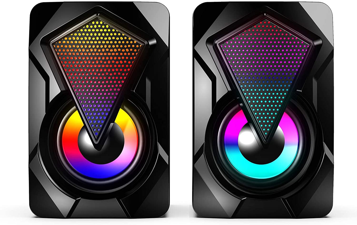 QINQI USB Wired Computer Speakers, Bass Stereo Subwoofer, Colorful LED RGB Lights, Compatible with Desktops, Laptops, PCs, Smart Phones, MP3, MP4 and DVD