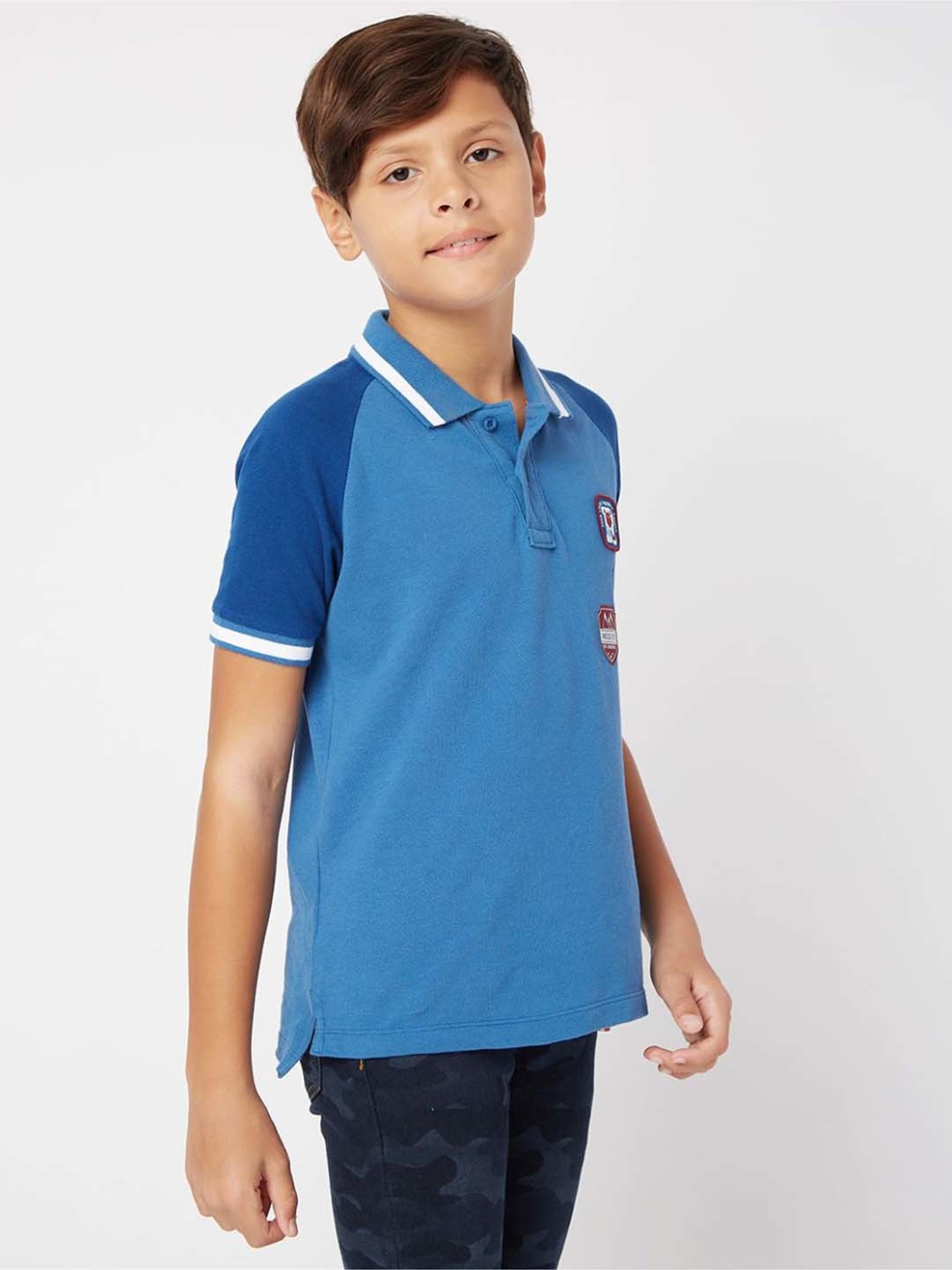 Gas Kids Vallarta Blue Cotton Color Block Polo T-Shirt