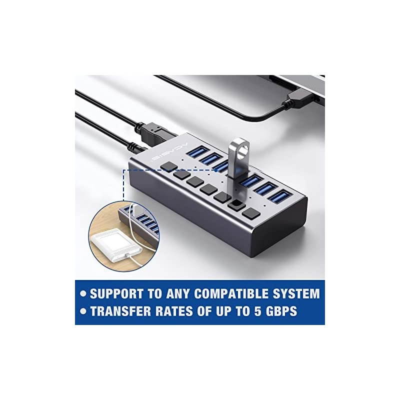 Powered USB Hub  7 Ports 36W USB 30 Data Hub with Individual OnOff Switches and 12V3A Power Adapter USB Hub 30 Splitter for Laptop PC Computer Mobile HDD Flash Drive and More