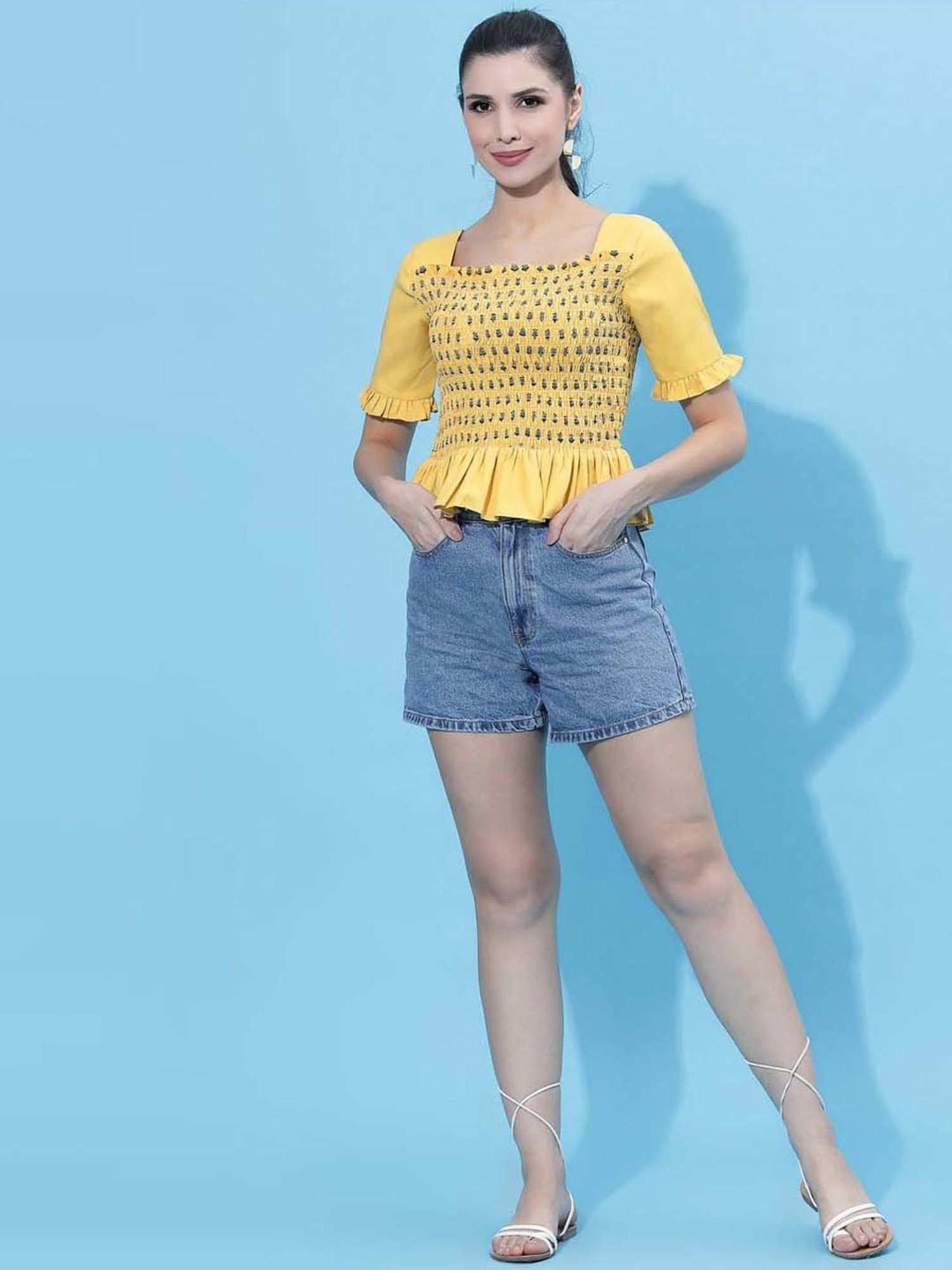 SELVIA Yellow Printed Top