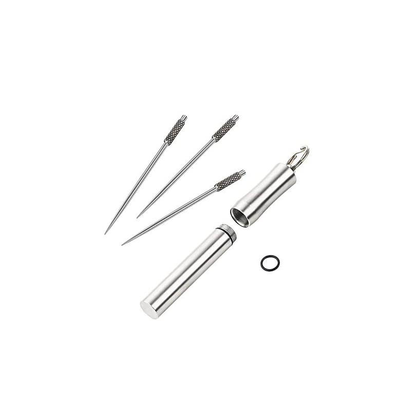 Holder with Titanium s, Decorative Portable Outdoor Stainless Steel Dispenser&Container Pocket with 3Pcs Reusable Food Fruit Picks for Camping Picnic