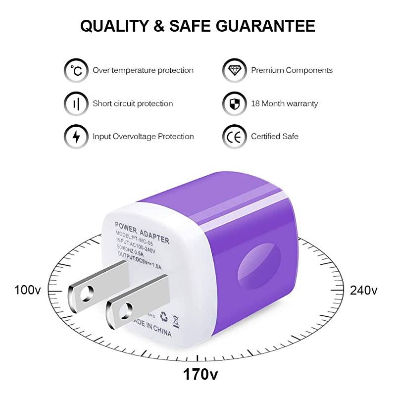 Charging Block,5 Pack One Port Wall Charger 1A/5V Plug Cube Power Adapter Compatible with iPhone 12/11 Pro Max XS XR X,Samsung Galaxy S21 Ultra 5G S20 S10 S9 Note 20,LG,Moto,Google Pixel 5,4XL