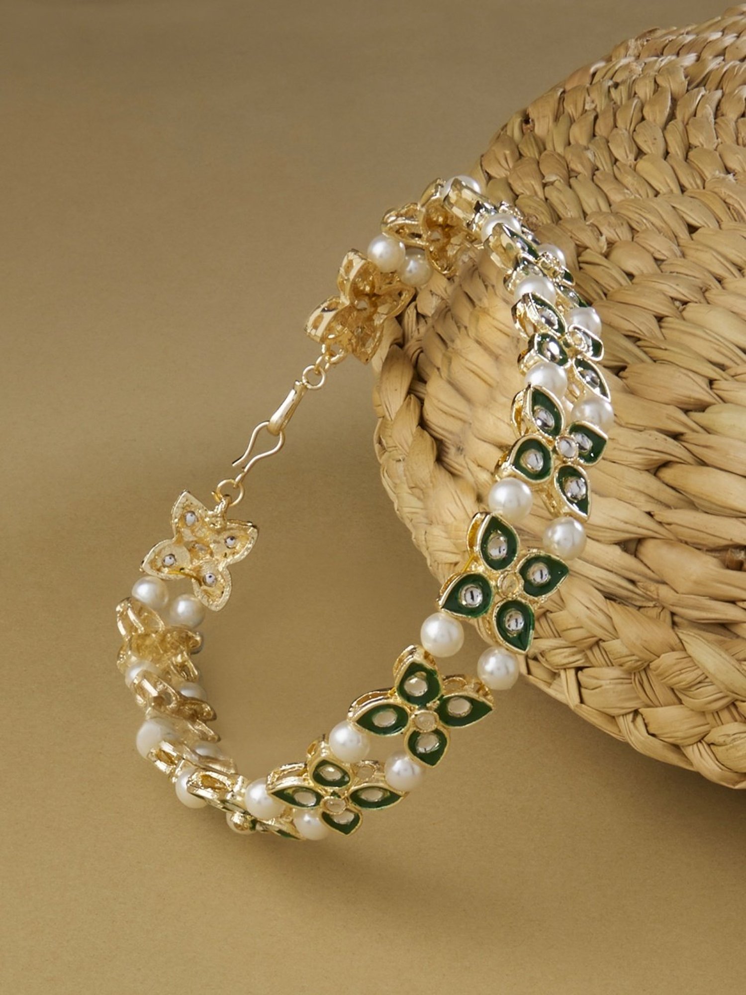 Zaveri Pearls Green Meenakari Flowers Traditional Kundan Head Chain-ZPFK13530