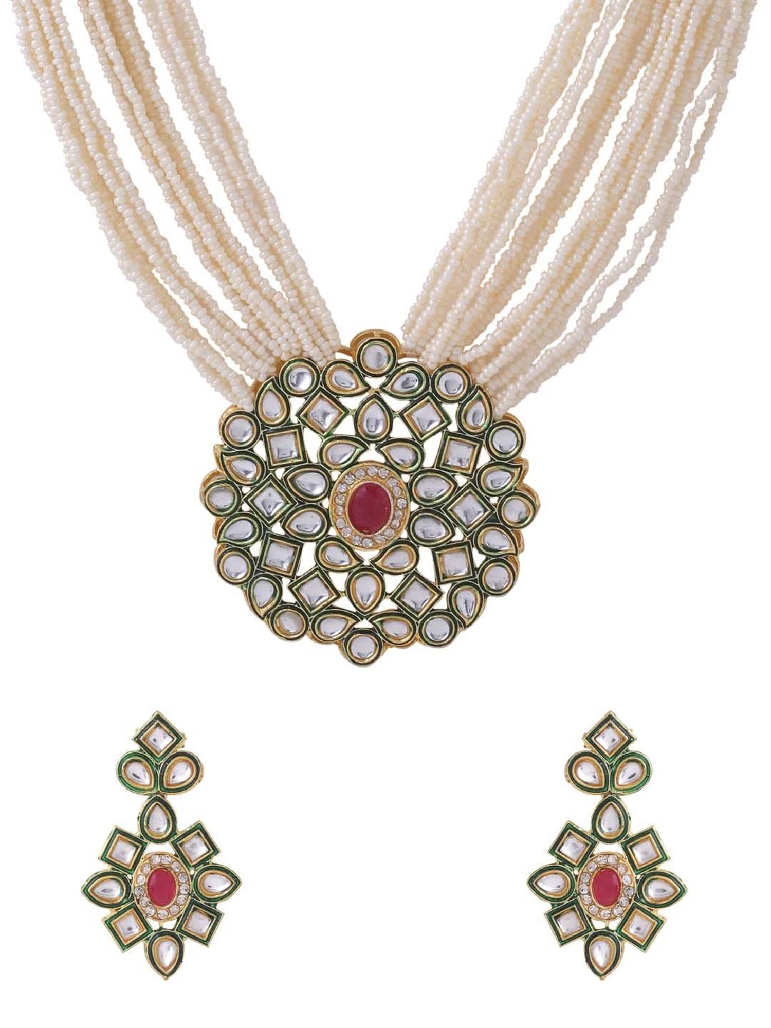 NVR Gold-Plated Kundan Studded Jewellery Set for Women