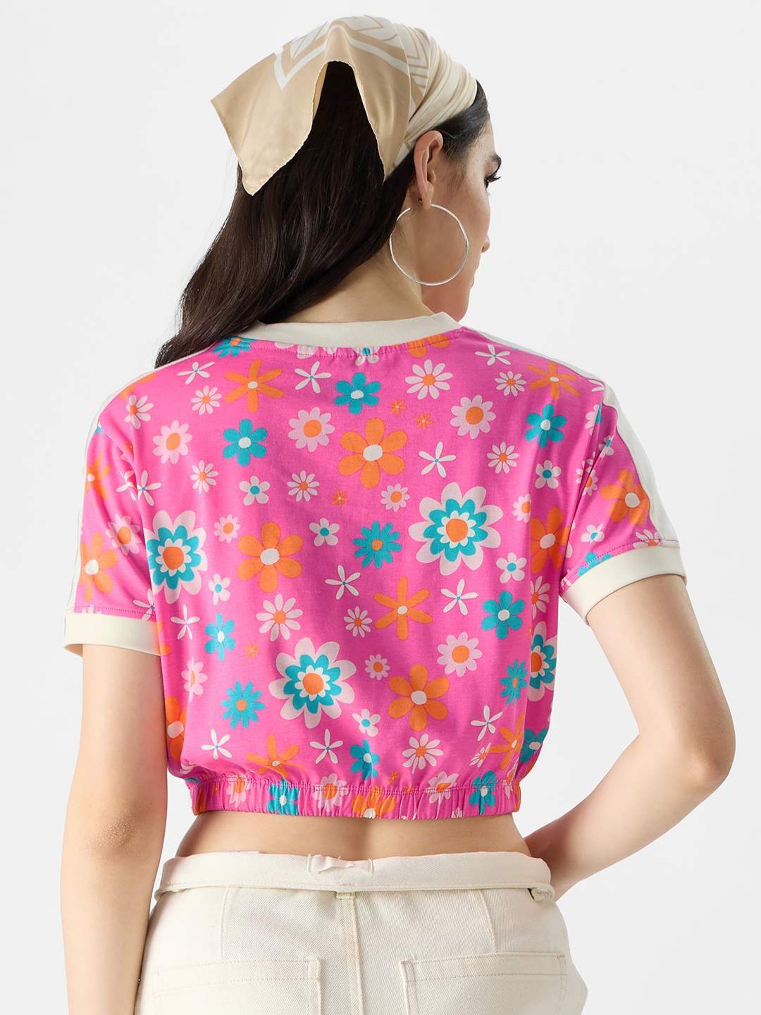 The Souled Store Pink Cotton Floral Print Crop Top