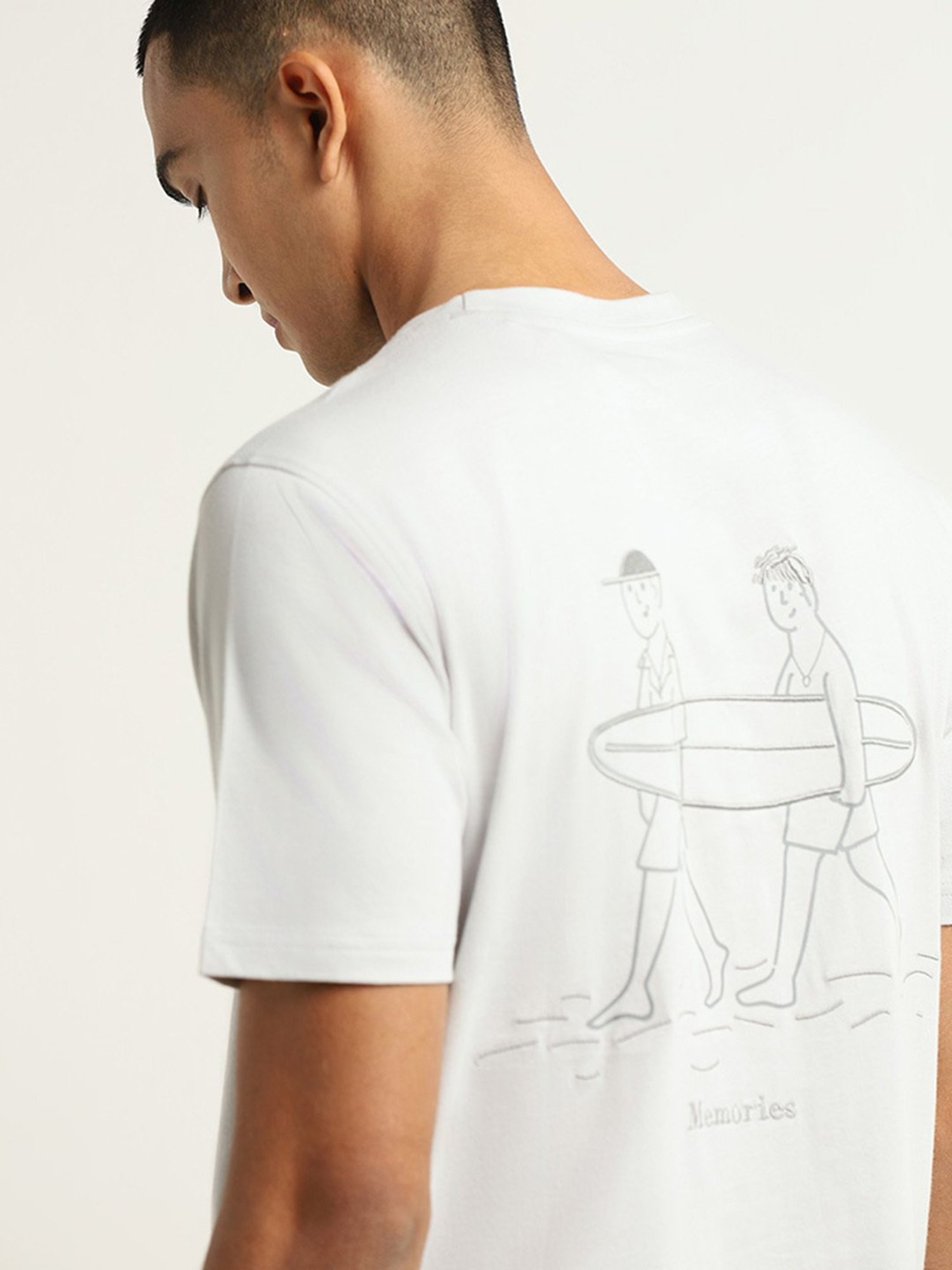 Nuon by Westside Grey Embroidered Slim Fit T-Shirt