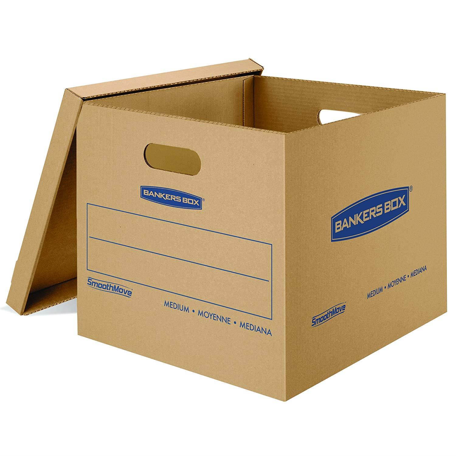 Bankers Box SmoothMove Classic Moving Boxes, Tape-Free Assembly, Easy Carry Handles, Medium, 18 x 15 x 14 Inches, 20 Pack (8817202)