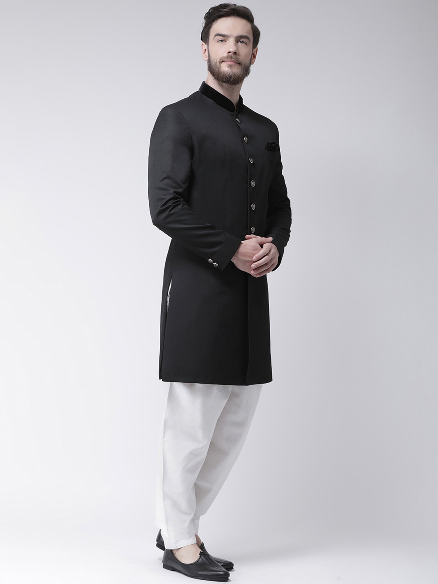 Hangup Plus Black & White Regular Fit Sherwani Set