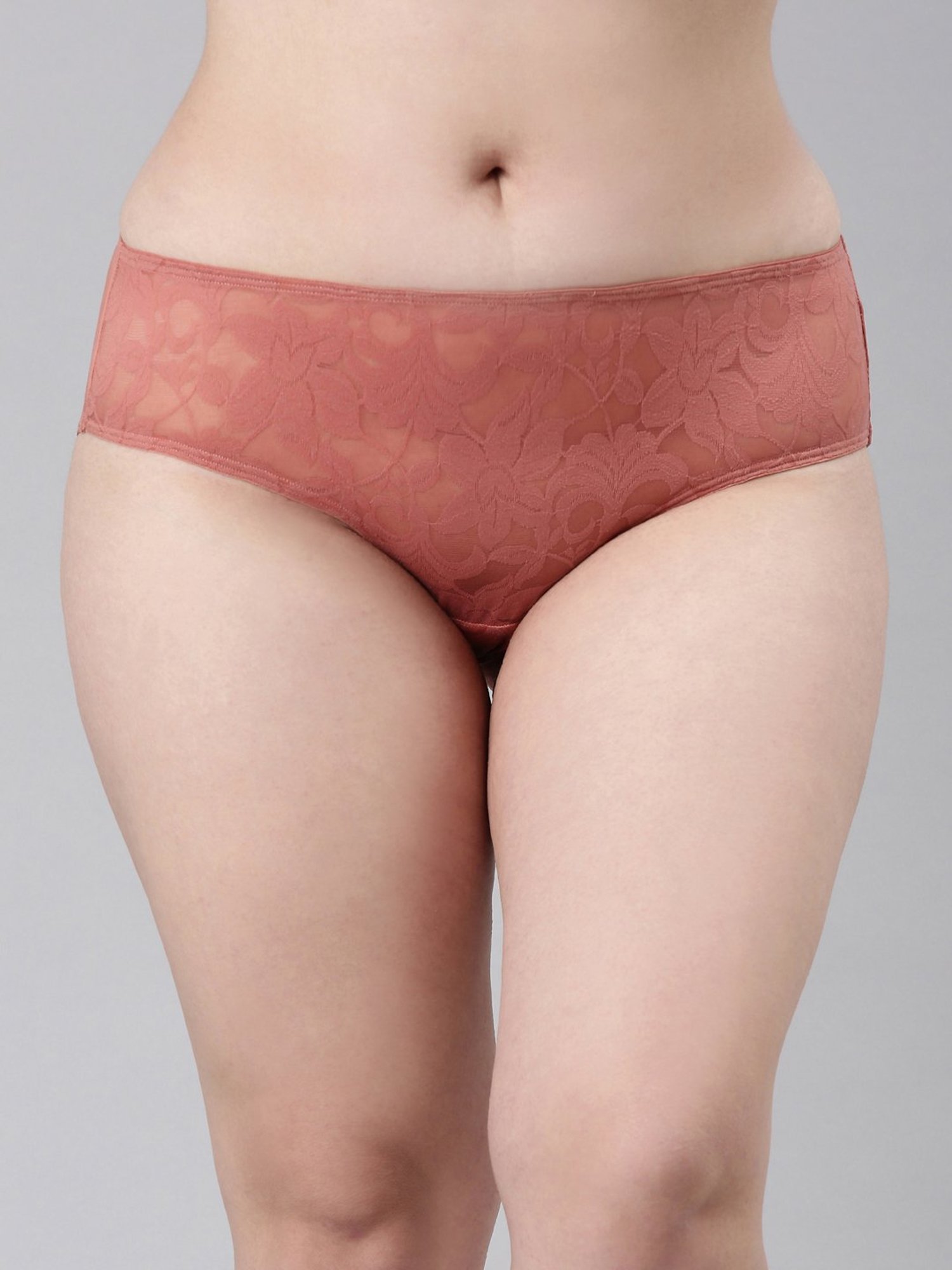 Enamor Nude Pink Lace Work Hipster Panty