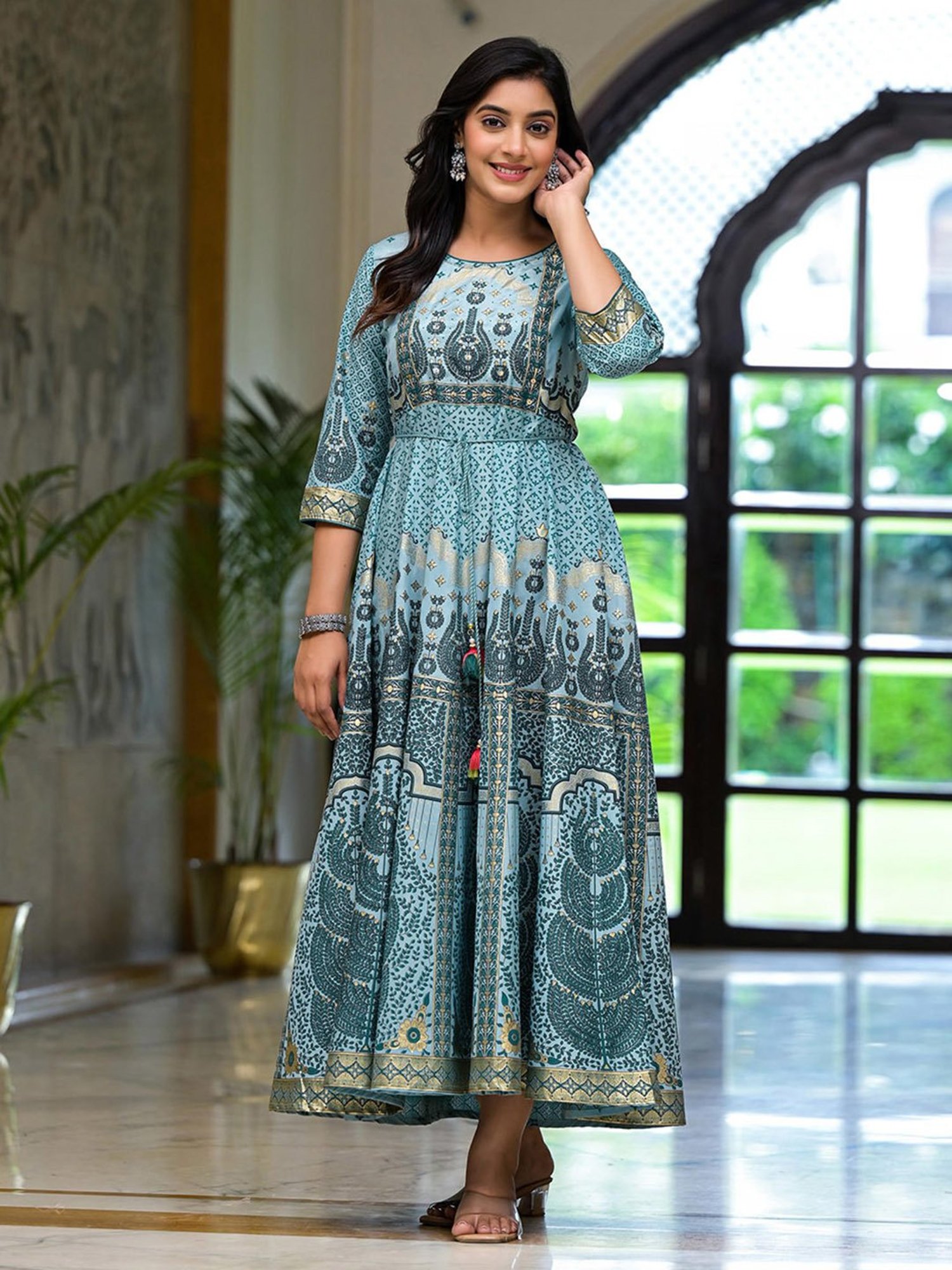 Juniper Aqua Printed Ethnic Dress