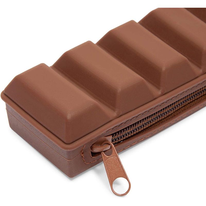 Okuna Outpost 2 Pcs Kawaii Silicone Pencil Case Zipper Pouches Pen, Chocolate Wrapper Candy Bar, Pink, Brown