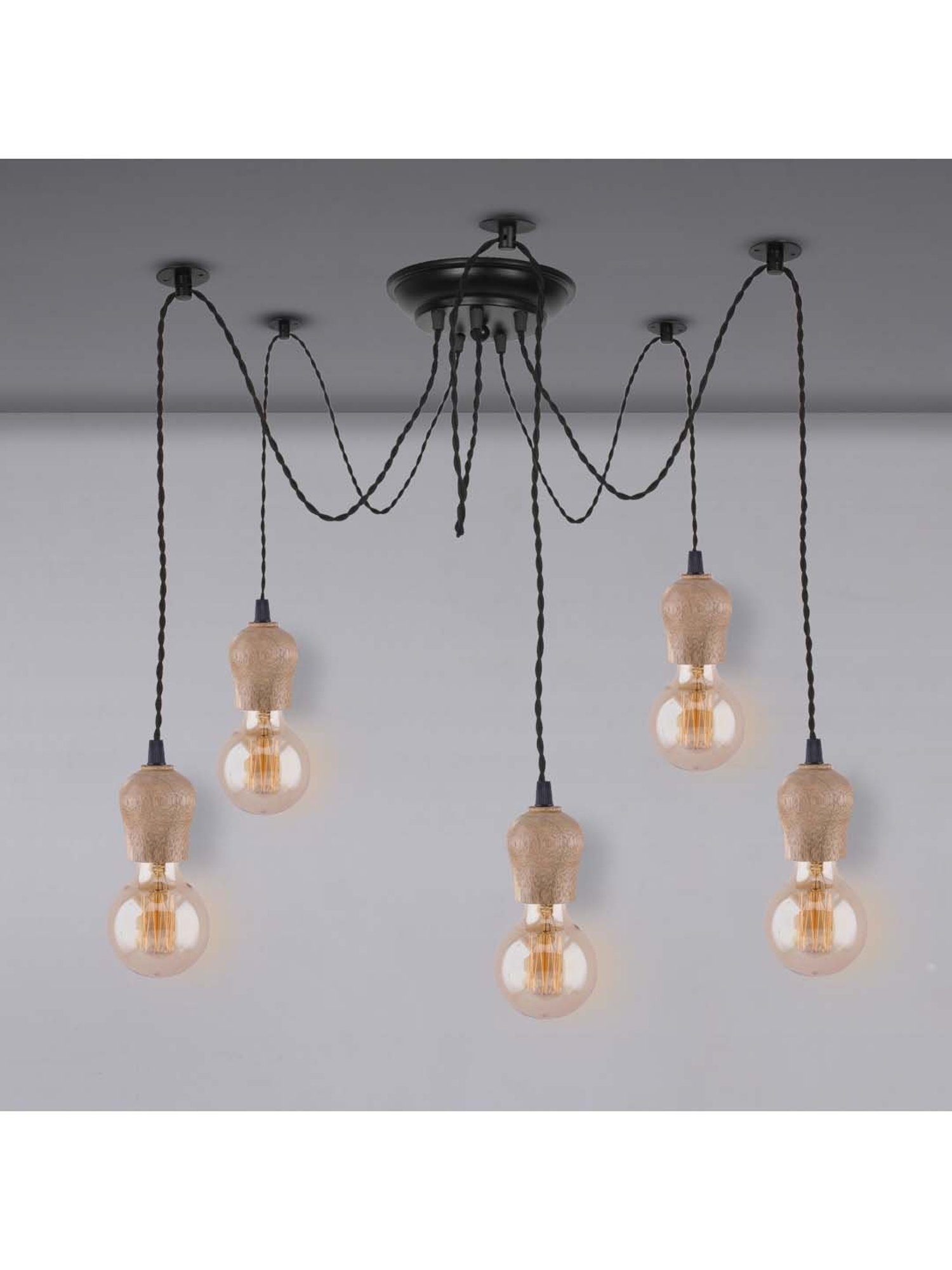 Homesake 5 Arms Spider Black & Brown Metal Adjustable DIY Bubble Hanging Light  (Bulb not included)