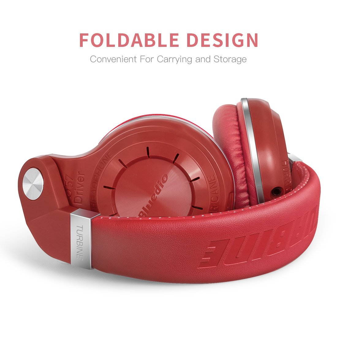 Bluedio T2s Turbine Bluetooth Wireless Stereo Headphones with Microphone 57mm Drivers Rotary Folding(Red)