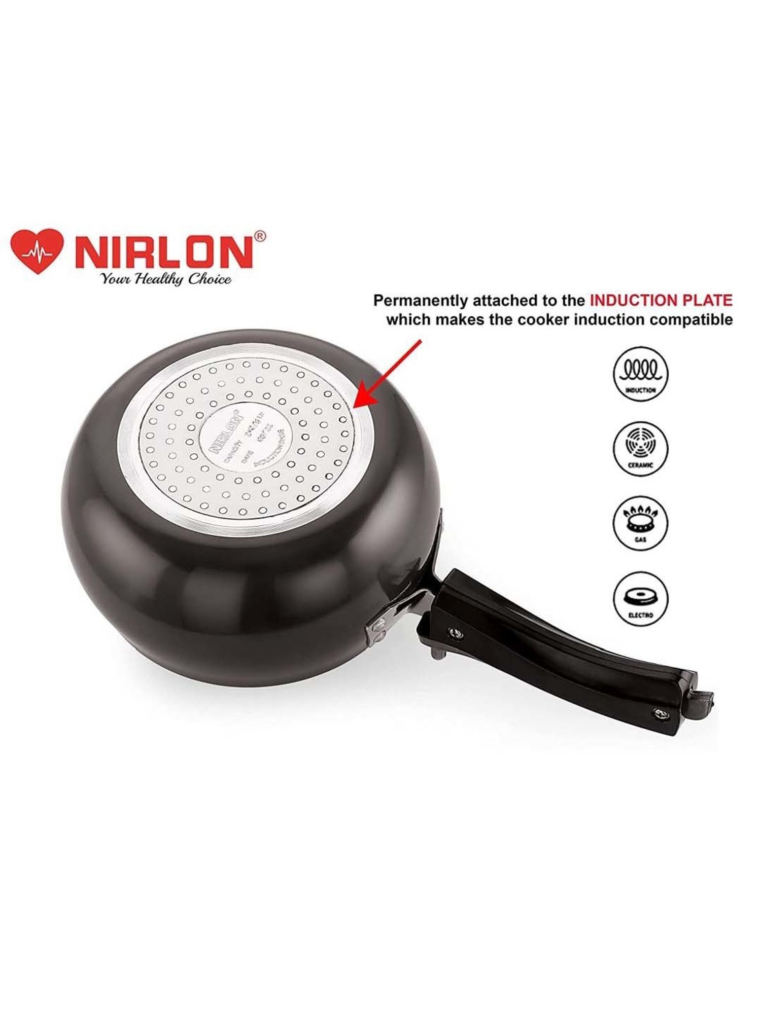 Nirlon Black Hard Anodised Induction Inner Lid Pressure Cooker (2 L)