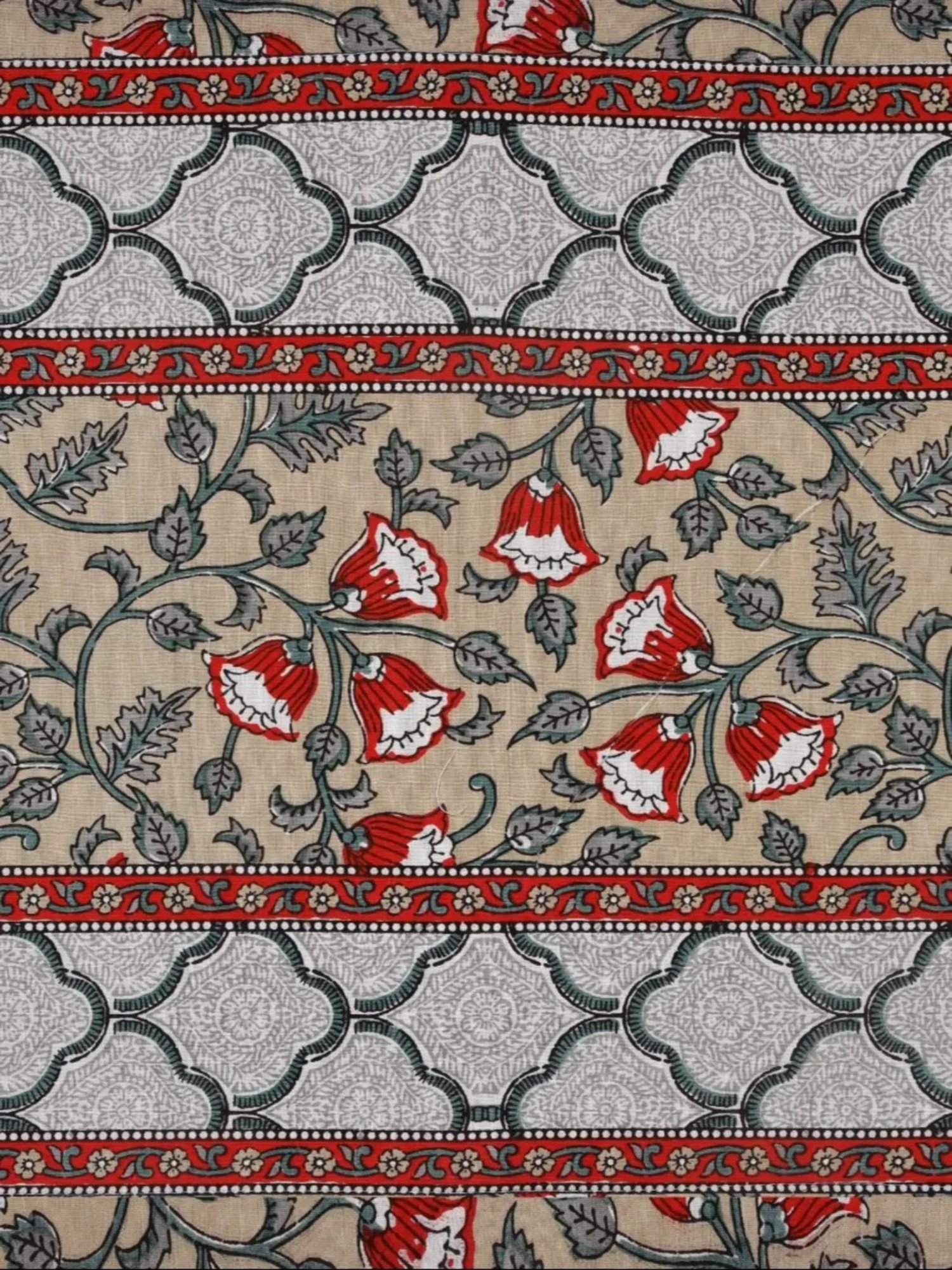 Living Roots Block Print Grey 300 TC Cotton Bedsheet with 2 Pillow Covers