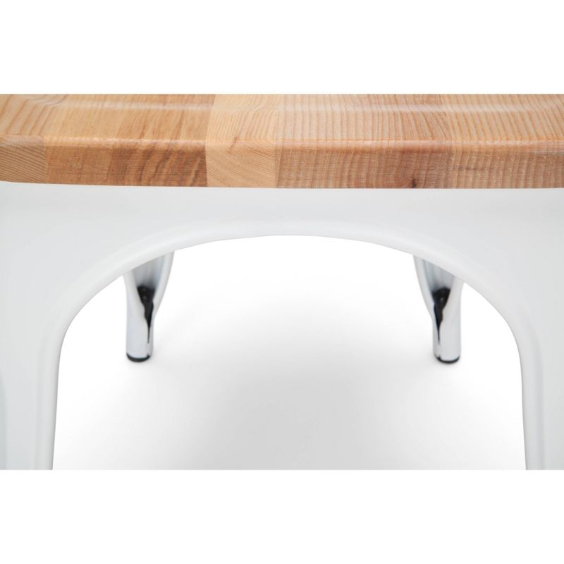 Set of 4 18" Industrial Modern High Back Galvanized Steel Chairs with Solid Ash Wood Seats White/Natural - OFM